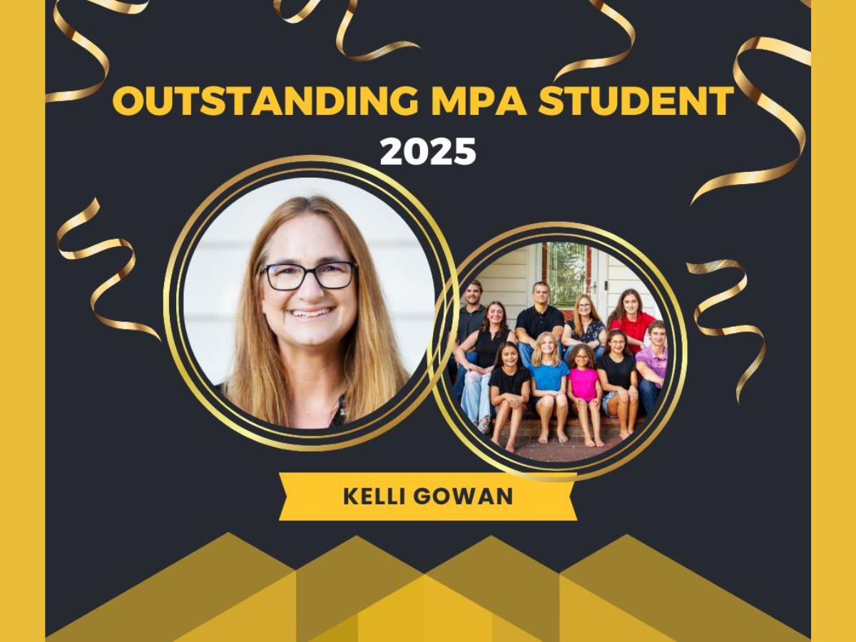 Kelli Gowan headshot and group pic with family